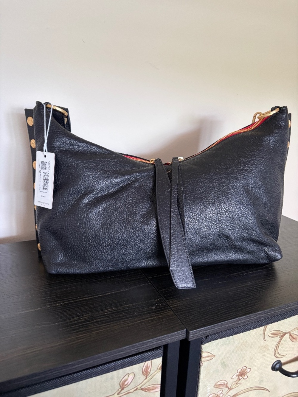 NWT Hammitt Black Leather Hobo Satchel with Gold Stud Accents